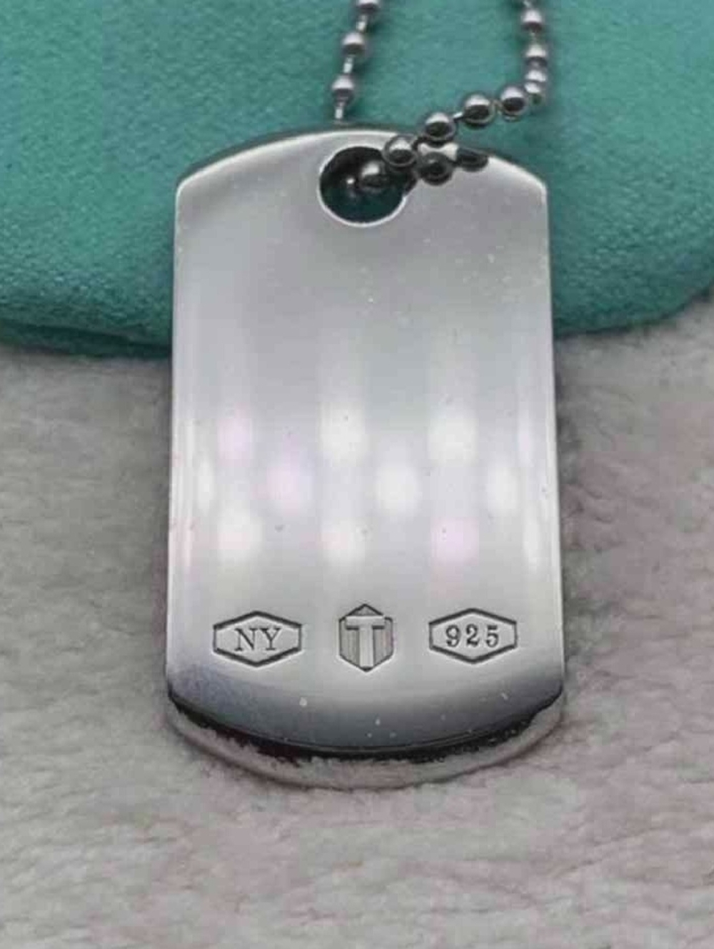 Tiffany & Co. Sterling Silver Dog Tag Pendant Necklace - Turquoise Pouch - Picture 3 of 9